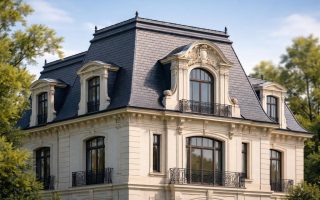 maison-elegante-toit-mansarde-ciel-arbres