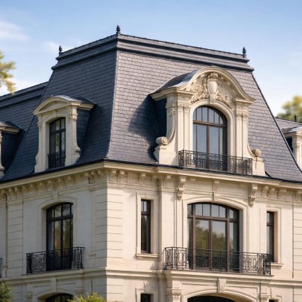 maison-elegante-toit-mansarde-ciel-arbres