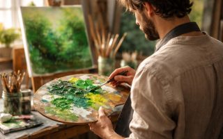 artiste-peintre-palette-nuances-vert