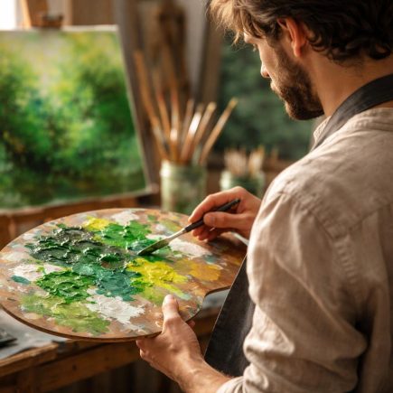 artiste-peintre-palette-nuances-vert