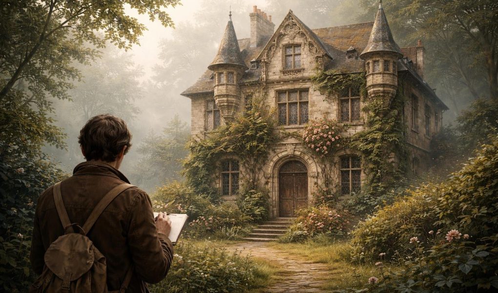 maison-ancienne-jardin-personnage-carnet